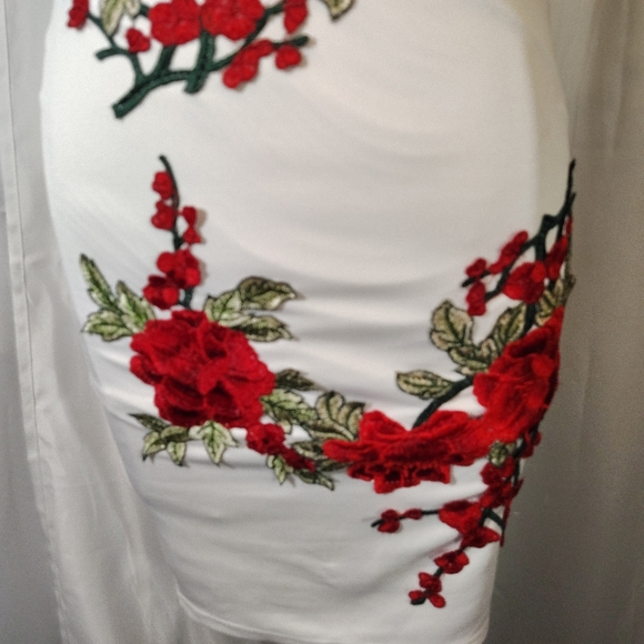 Fashion Nova TAG Sheath Dress, White Rose Spaghetti Strap, Drop Back, XS - Picture 6 of 10